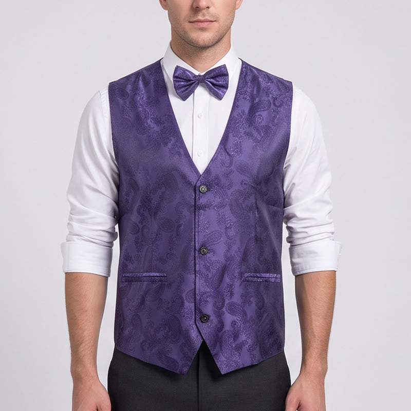 Completo da uomo 2 pezzi con motivo paisley lucido e papillon, gilet e papillon - image 1