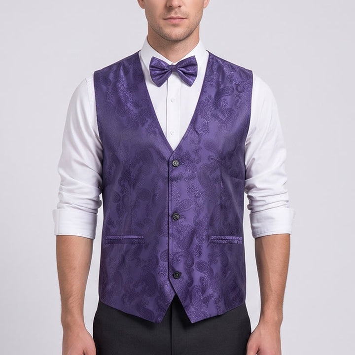 Completo da uomo 2 pezzi con motivo paisley lucido e papillon, gilet e papillon - image 1