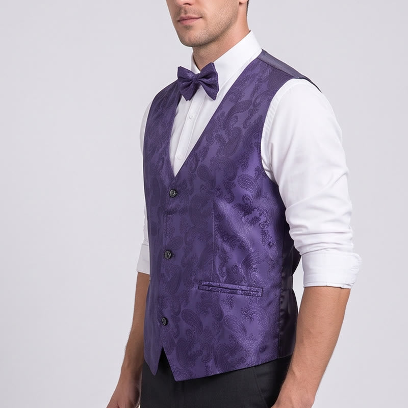 Completo da uomo 2 pezzi con motivo paisley lucido e papillon, gilet e papillon - image 3