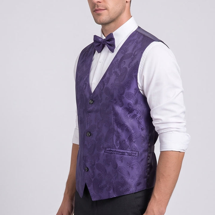 Completo da uomo 2 pezzi con motivo paisley lucido e papillon, gilet e papillon - image 3