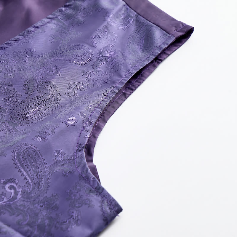 Completo da uomo 2 pezzi con motivo paisley lucido e papillon, gilet e papillon - image 12
