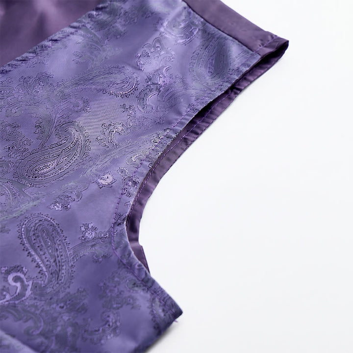 Completo da uomo 2 pezzi con motivo paisley lucido e papillon, gilet e papillon - image 12