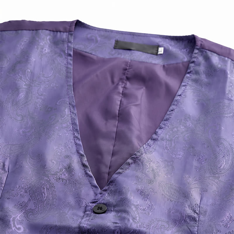 Completo da uomo 2 pezzi con motivo paisley lucido e papillon, gilet e papillon - image 9