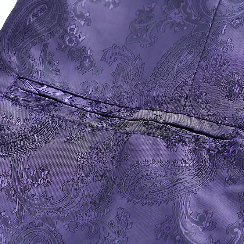Completo da uomo 2 pezzi con motivo paisley lucido e papillon, gilet e papillon - image 11