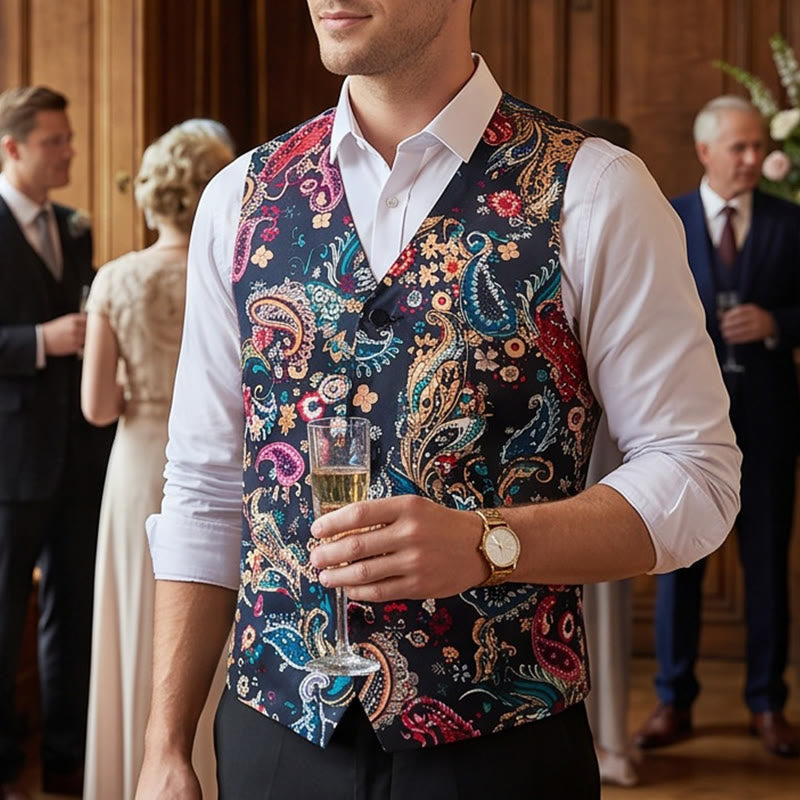 Gilet da uomo vintage con stampa paisley colorata - Multicolore - 4XL - image 0