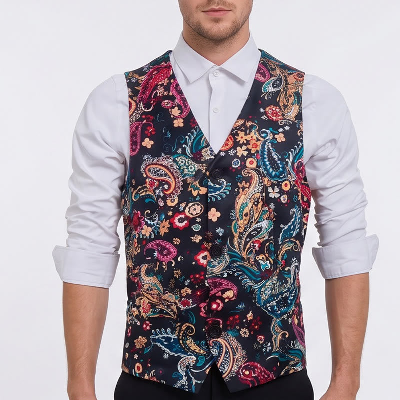 Gilet da uomo vintage con stampa paisley colorata - image 1