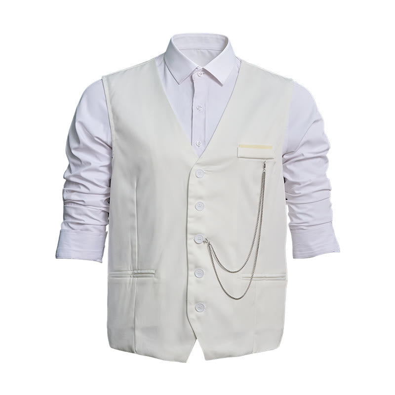 Gilet da uomo leggero, monopetto, con scollo a V, ideale per abiti da lavoro. - image 4