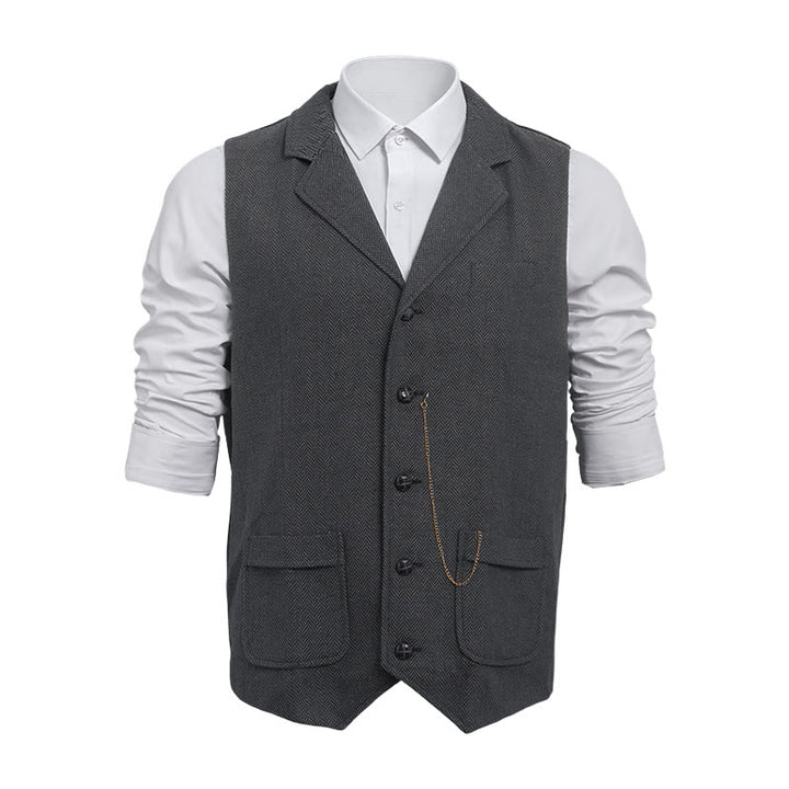 Gilet da uomo vintage in tweed a spina di pesce - Grigio scuro - 2XL - image 7