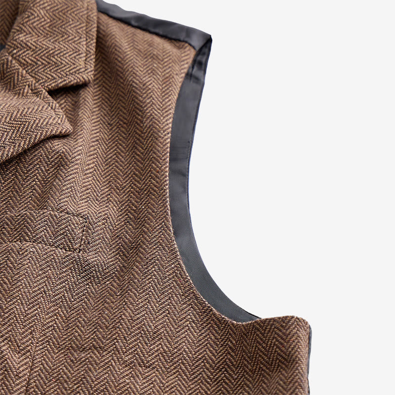 Gilet da uomo vintage in tweed a spina di pesce - image 11