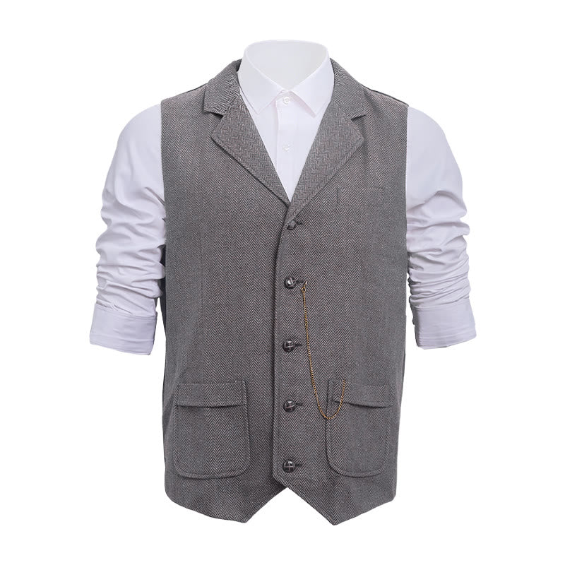 Gilet da uomo vintage in tweed a spina di pesce - Grigio chiaro - 2XL - image 5