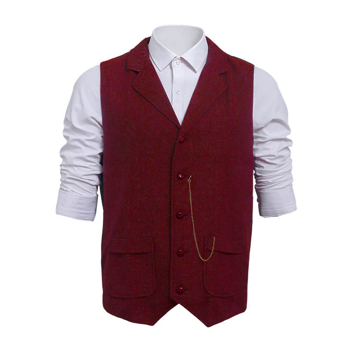 Gilet da uomo vintage in tweed a spina di pesce - Vino - 2XL - image 6