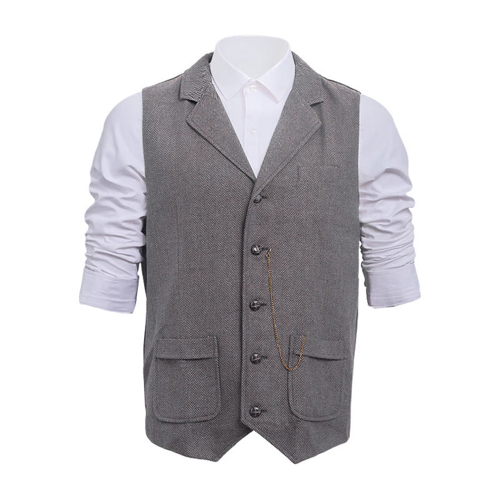 Gilet da uomo vintage in tweed a spina di pesce - Grigio chiaro - 2XL - image 5
