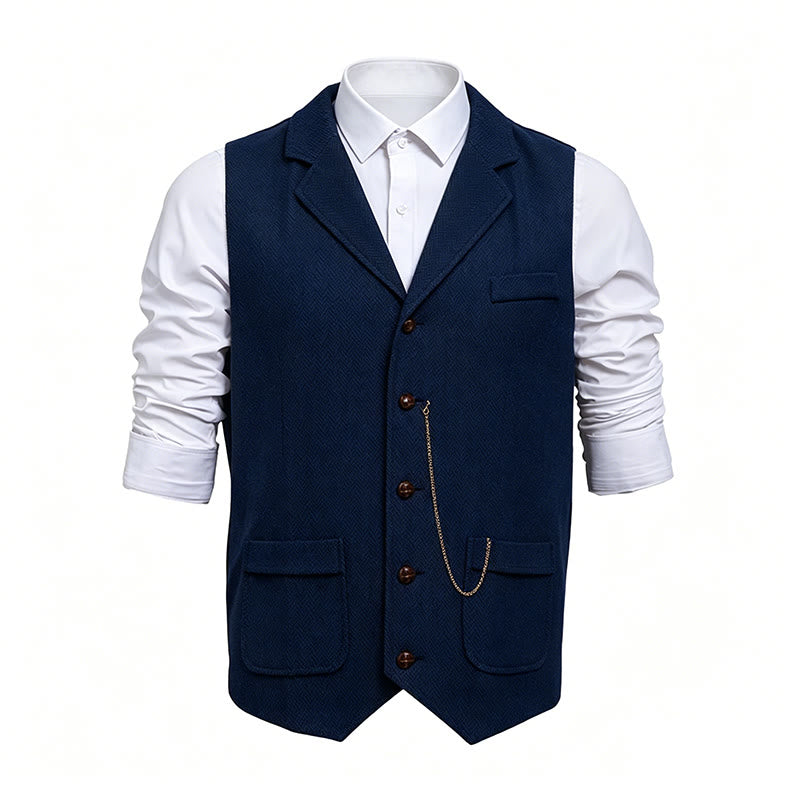 Gilet da uomo vintage in tweed a spina di pesce - Marina - 2XL - image 4