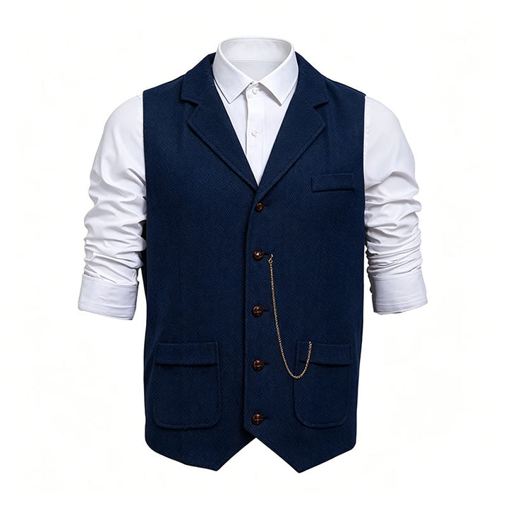 Gilet da uomo vintage in tweed a spina di pesce - Marina - 2XL - image 4
