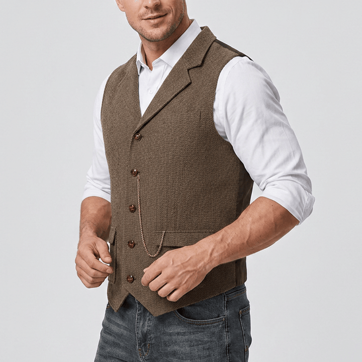 Gilet da uomo vintage in tweed a spina di pesce - image 3