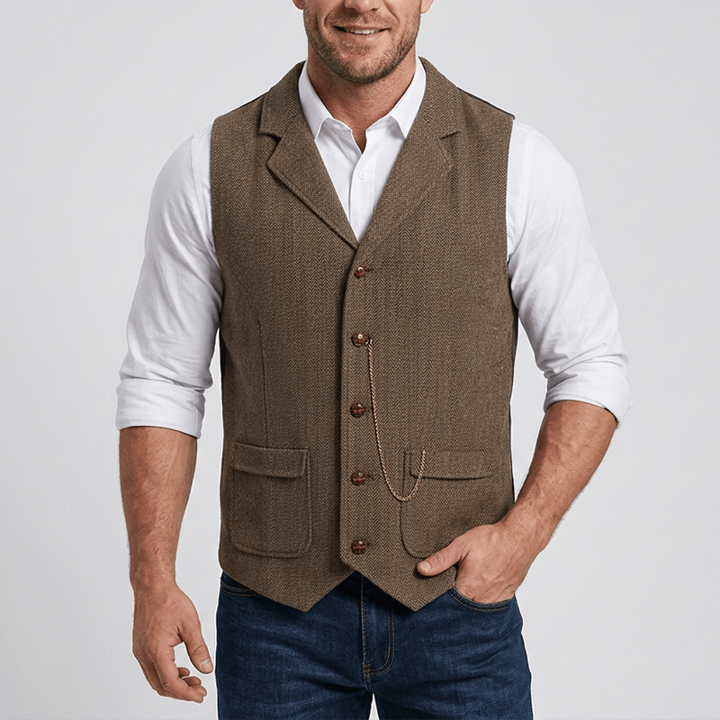 Gilet da uomo vintage in tweed a spina di pesce - image 1
