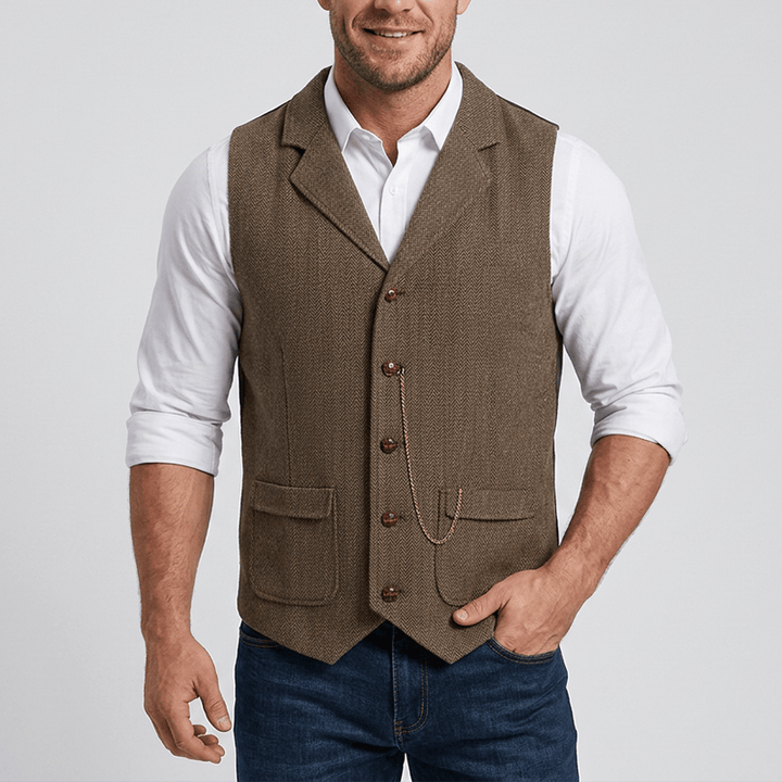 Gilet da uomo vintage in tweed a spina di pesce - image 1