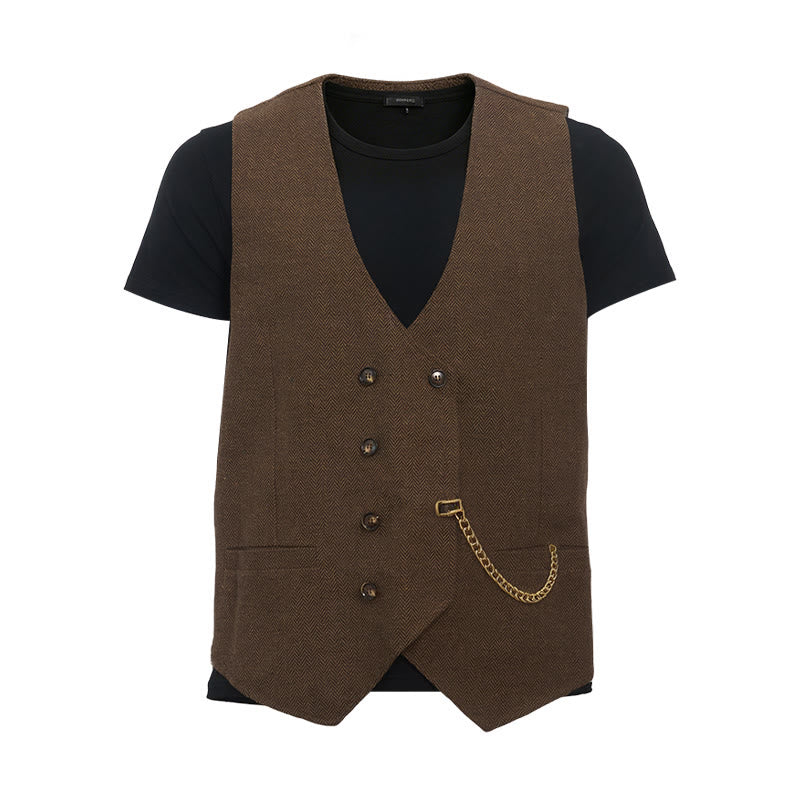 Gilet da completo doppiopetto da uomo in stile britannico retrò - image 9