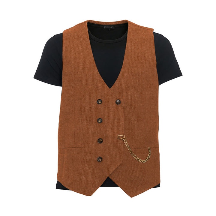 Gilet da completo doppiopetto da uomo in stile britannico retrò - Arancia - 3XL - image 17