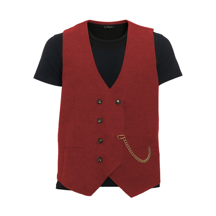 Gilet da completo doppiopetto da uomo in stile britannico retrò - Rosso - 3XL - image 14