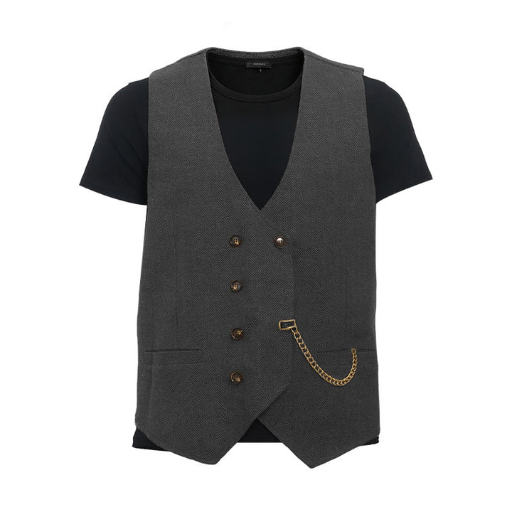 Gilet da completo doppiopetto da uomo in stile britannico retrò - Grigio - 3XL - image 11