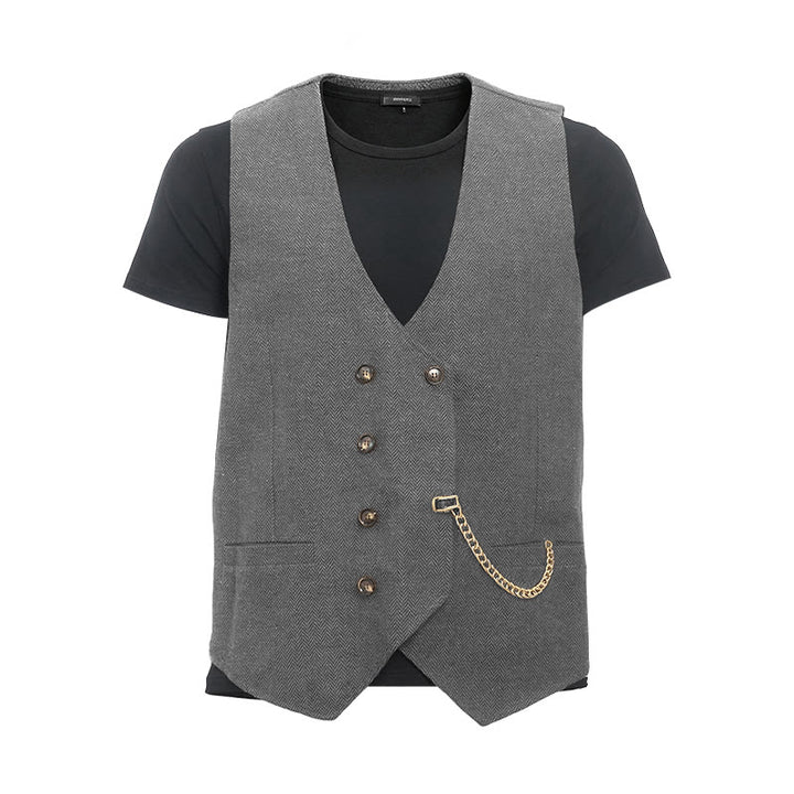 Gilet da completo doppiopetto da uomo in stile britannico retrò - Argento - 3XL - image 12