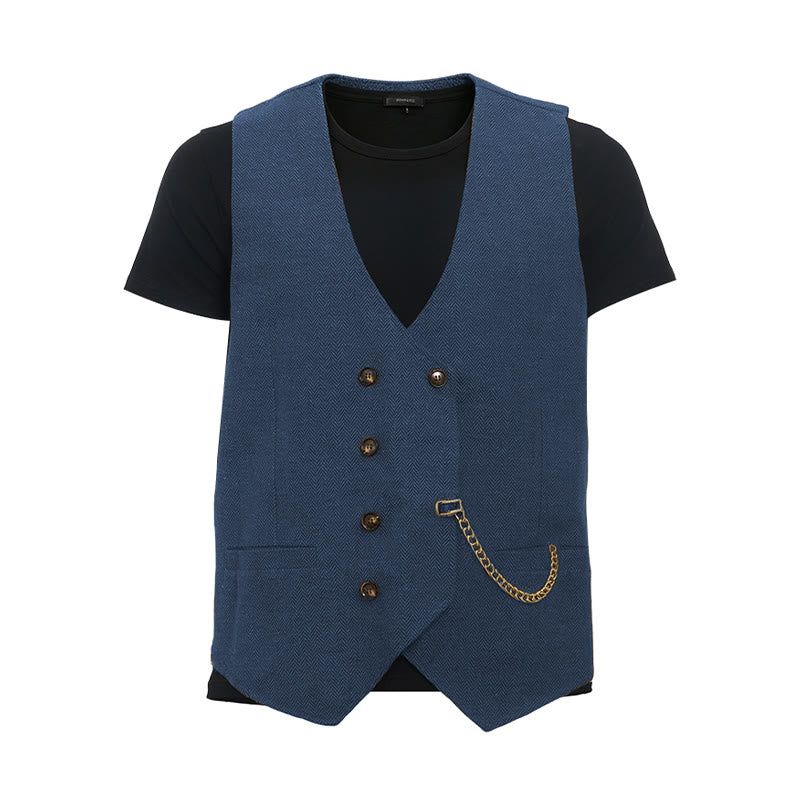 Gilet da completo doppiopetto da uomo in stile britannico retrò - Blu - 3XL - image 20
