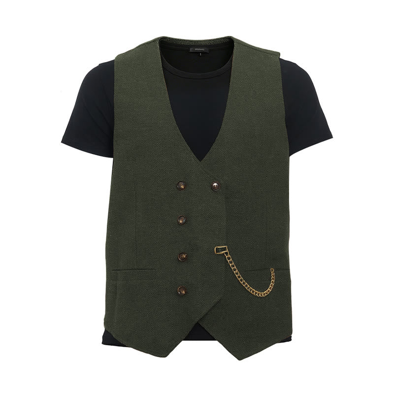 Gilet da completo doppiopetto da uomo in stile britannico retrò - Verde militare - 3XL - image 19