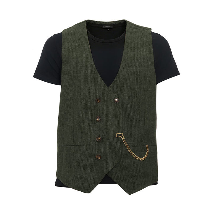 Gilet da completo doppiopetto da uomo in stile britannico retrò - Verde militare - 3XL - image 19