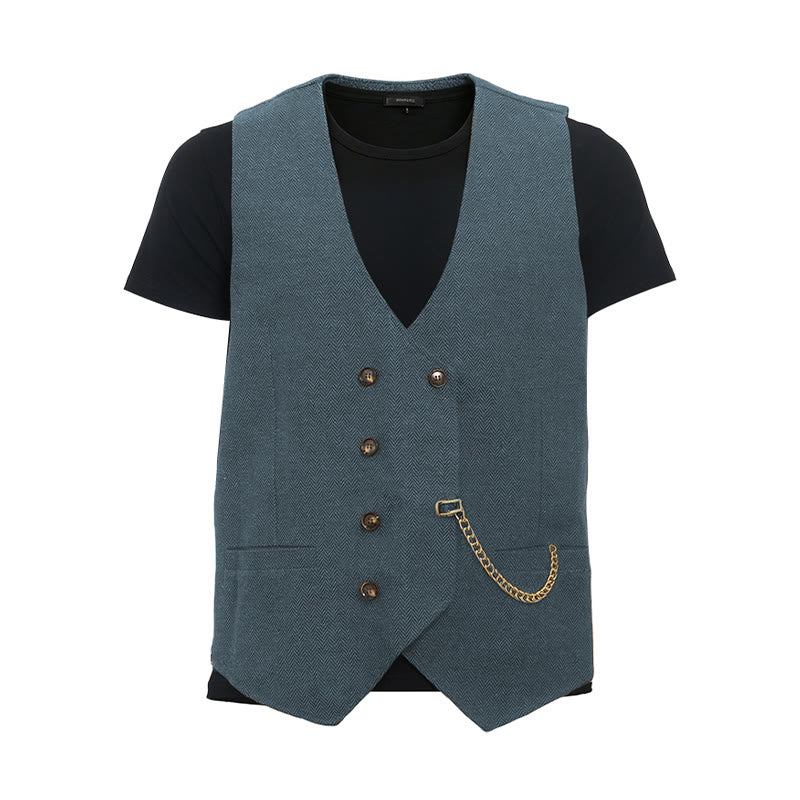 Gilet da completo doppiopetto da uomo in stile britannico retrò - Blu chiaro - 3XL - image 23