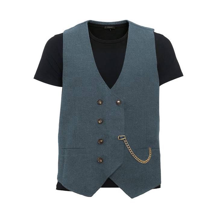 Gilet da completo doppiopetto da uomo in stile britannico retrò - Blu chiaro - 3XL - image 23