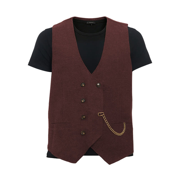 Gilet da completo doppiopetto da uomo in stile britannico retrò - Vino - 3XL - image 15