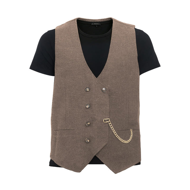 Gilet da completo doppiopetto da uomo in stile britannico retrò - Marrone chiaro - 3XL - image 25