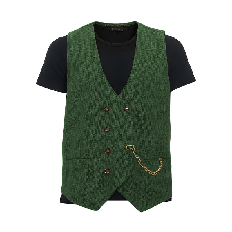 Gilet da completo doppiopetto da uomo in stile britannico retrò - Verde - 3XL - image 18