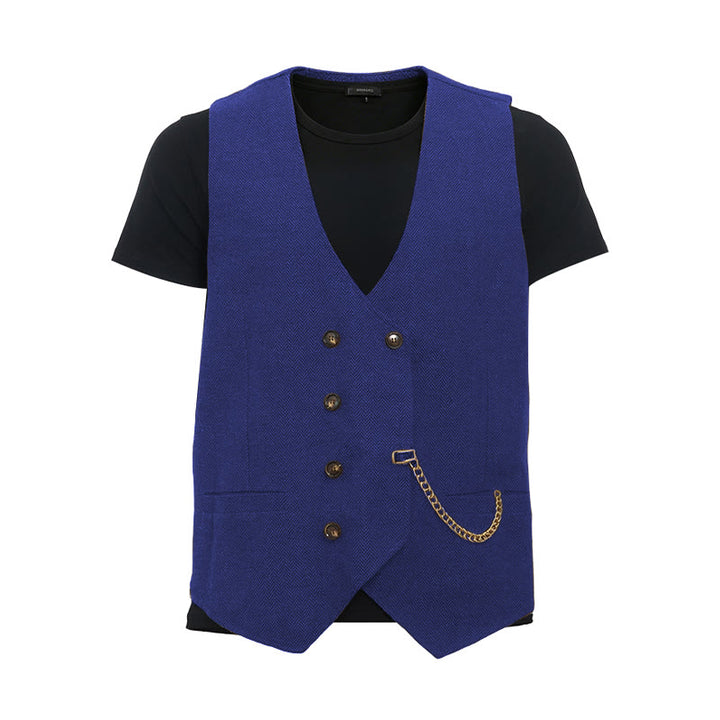 Gilet da completo doppiopetto da uomo in stile britannico retrò - Blu reale - 3XL - image 21