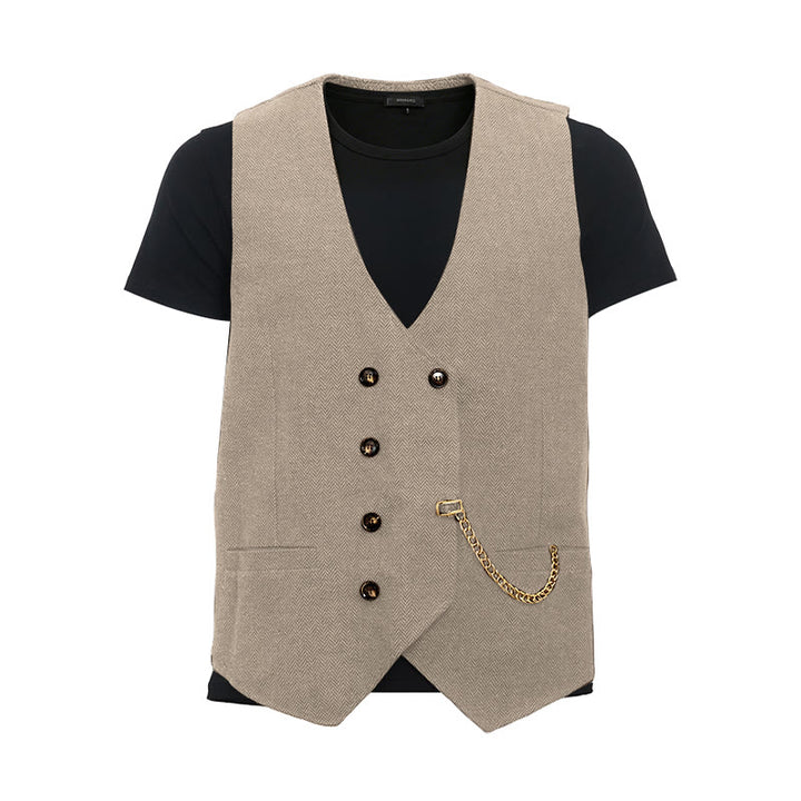 Gilet da completo doppiopetto da uomo in stile britannico retrò - Champagne - 3XL - image 16