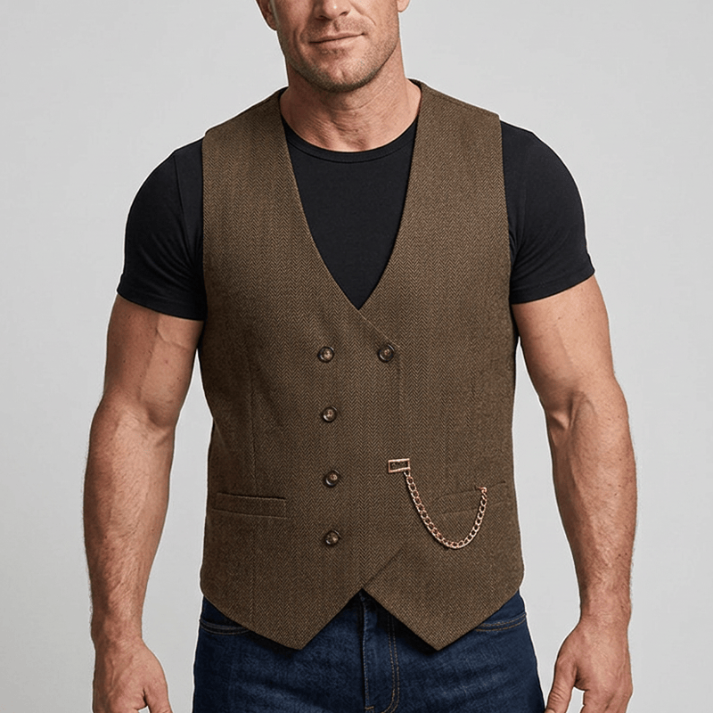 Gilet da completo doppiopetto da uomo in stile britannico retrò - image 1
