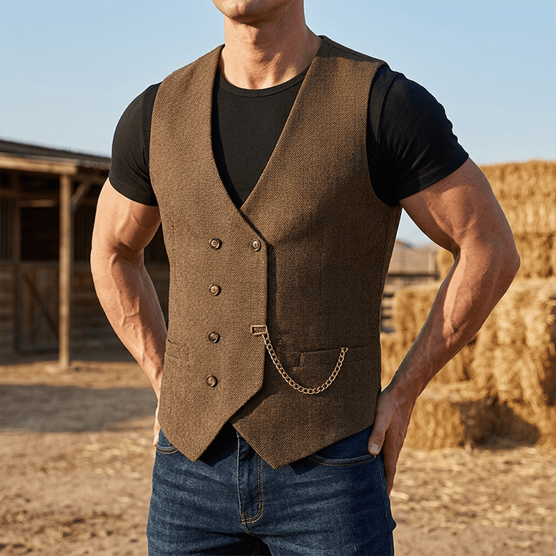 Gilet da completo doppiopetto da uomo in stile britannico retrò - Marrone - 3XL - image 0
