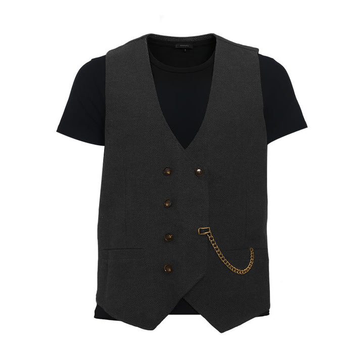 Gilet da completo doppiopetto da uomo in stile britannico retrò - Nero - 3XL - image 13
