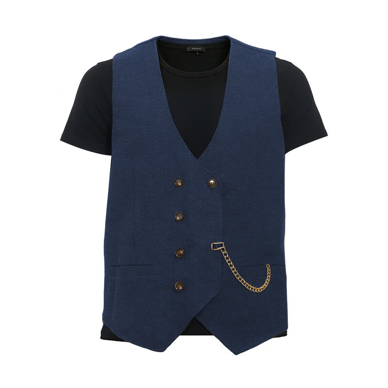 Gilet da completo doppiopetto da uomo in stile britannico retrò - Marina - 3XL - image 22