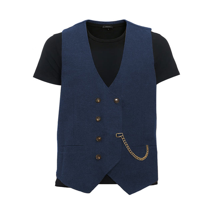 Gilet da completo doppiopetto da uomo in stile britannico retrò - Marina - 3XL - image 22