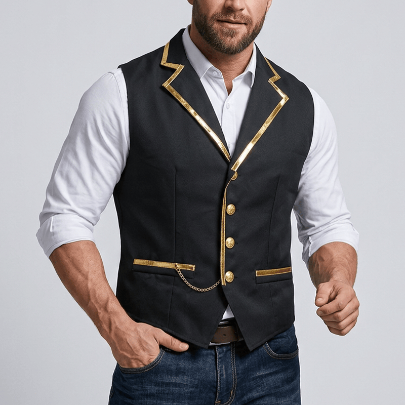 Gilet da uomo in stile vittoriano con finiture dorate, perfetto per un abito da corte britannico. - image 1