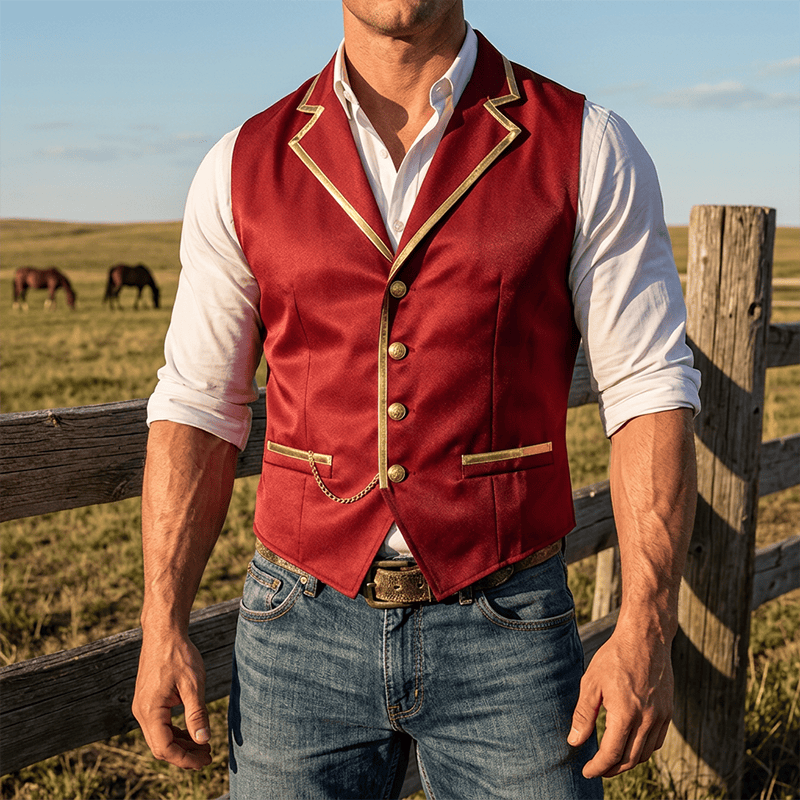 Gilet da uomo in stile vittoriano con finiture dorate, perfetto per un abito da corte britannico. - Rosso - 2XL - image 5