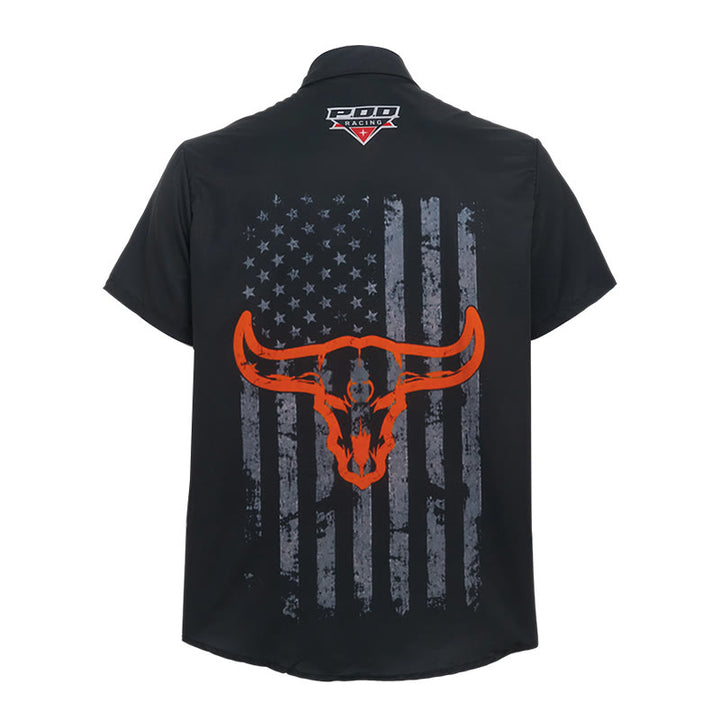 Camicia da uomo con stampa di teschio di toro in stile western e bandiera americana. - image 10