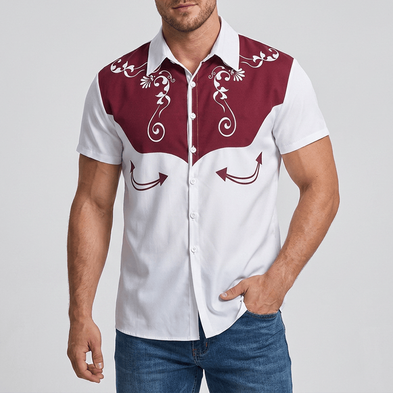 Camicia da uomo vintage western con stampa floreale e bottoni - image 1