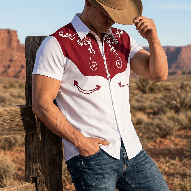 Camicia da uomo vintage western con stampa floreale e bottoni - Vino - 3XL - image 0