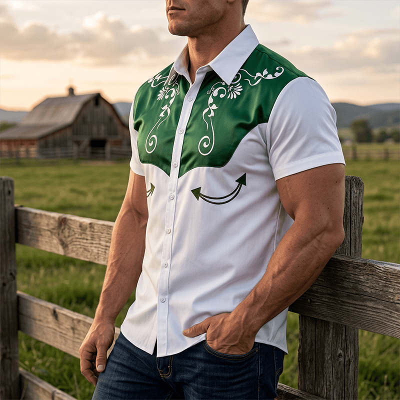 Camicia da uomo vintage western con stampa floreale e bottoni - Verde - 3XL - image 6