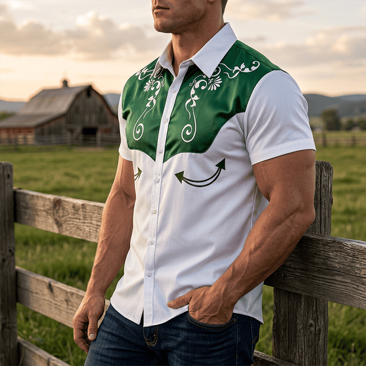 Camicia da uomo vintage western con stampa floreale e bottoni - Verde - 3XL - image 6
