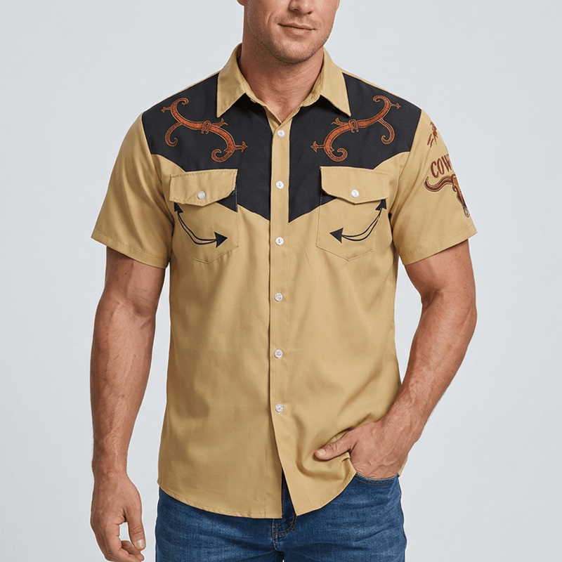 Camicia casual da uomo con motivo western etnico da cowboy - image 1