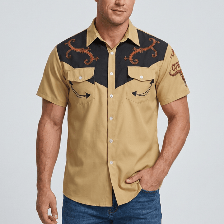 Camicia casual da uomo con motivo western etnico da cowboy - image 1